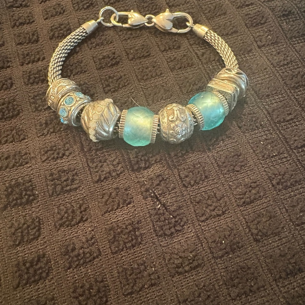 Brighton Elegant Silver and Blue Beaded Bracelet